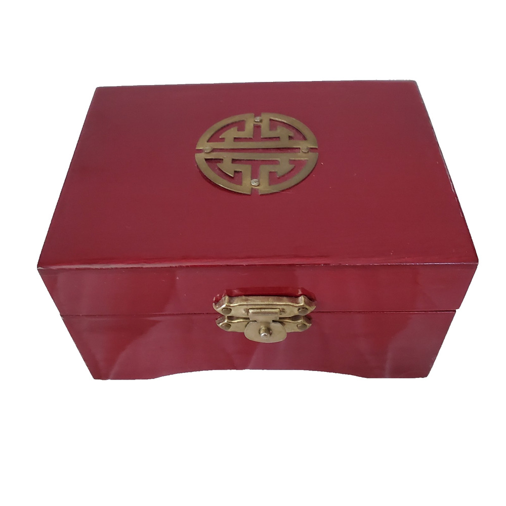 Vtg/Antique Early 20th Century Rosewood Jewelry Box Shanghai, Green Silk Lined